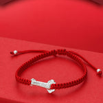 Buddha Stones 999 Sterling Silver Ruyi Fu Character Luck Red String Connection Braided Bracelet