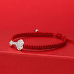 Buddha Stones 999 Sterling Silver Ruyi Fu Character Luck Red String Connection Braided Bracelet