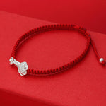 Buddha Stones 999 Sterling Silver Ruyi Fu Character Luck Red String Connection Braided Bracelet