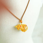 Buddha Stones Hollow Gourd Design 24k Gold Plated Brass Rope Necklace Pendant