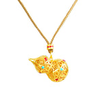 Buddha Stones Hollow Gourd Design 24k Gold Plated Brass Rope Necklace Pendant