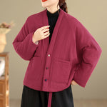 Buddha Stones Winter Long Sleeve Cotton Women's Thermal Jacket With Pockets