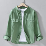 Buddha Stones Crew Neck Solid Color Men's Long Sleeve Cotton Thickened Jacket With Pockets