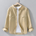Buddha Stones Crew Neck Solid Color Men's Long Sleeve Cotton Thickened Jacket With Pockets