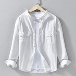 Buddha Stones Crew Neck Solid Color Men's Long Sleeve Cotton Thickened Jacket With Pockets