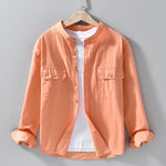 Buddha Stones Crew Neck Solid Color Men's Long Sleeve Cotton Thickened Jacket With Pockets