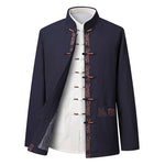Buddha Stones Fu Character Embroidery Tang Suit Frog-Button Men's Long Sleeve Jacket Shirt Pants