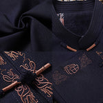 Buddha Stones Fu Character Embroidery Tang Suit Frog-Button Men's Long Sleeve Jacket Shirt Pants