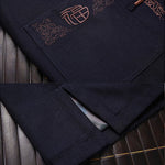 Buddha Stones Fu Character Embroidery Tang Suit Frog-Button Men's Long Sleeve Jacket Shirt Pants