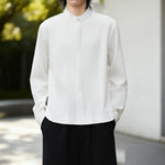 Buddha Stones Fall Solid Color White Men's Long Sleeve Cotton Linen Shirt Corduroy Kimono