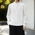 Buddha Stones Solid Color Open Front Long Sleeve Corduroy Jacket Men's Kimono Cotton Linen Shirt