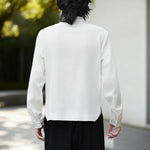 Buddha Stones Solid Color Open Front Long Sleeve Corduroy Jacket Men's Kimono Cotton Linen Shirt