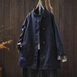 Buddha Stones Fall Buttons Long Sleeve Mid-length Cotton Women's Jacket With Pockets