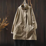 Buddha Stones Fall Buttons Long Sleeve Mid-length Cotton Women's Jacket With Pockets