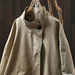 Buddha Stones Fall Buttons Long Sleeve Mid-length Cotton Women's Jacket With Pockets