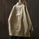Buddha Stones Fall Buttons Long Sleeve Mid-length Cotton Women's Jacket With Pockets