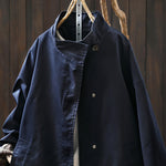 Buddha Stones Fall Buttons Long Sleeve Mid-length Cotton Women's Jacket With Pockets