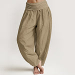 Buddha Stones Cotton Tan Solid Color Women's Elastic Waist Harem Pants