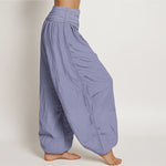 Buddha Stones Cotton MediumPurple Solid Color Women's Elastic Waist Harem Pants