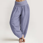 Buddha Stones Cotton MediumPurple Solid Color Women's Elastic Waist Harem Pants