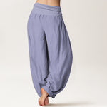 Buddha Stones Cotton MediumPurple Solid Color Women's Elastic Waist Harem Pants