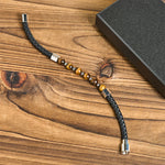 Buddha Stones Tiger Eye Titanium Steel Courage Balance Leather Bracelet