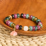 Buddha Stones Tourmaline Yanyuan Agate Peach Blossoms Love Bracelet