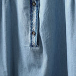 Buddha Stones Geometry Floral Embroidery Cotton Denim Half Buttons Long Sleeve Women's Shirt