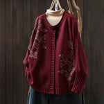 Buddha Stones Floral Buttons Cotton Women's Long Batwing Sleeve Knitted Cardigan