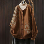 Buddha Stones Floral Buttons Cotton Women's Long Batwing Sleeve Knitted Cardigan