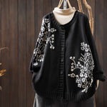 Buddha Stones Floral Buttons Cotton Women's Long Batwing Sleeve Knitted Cardigan