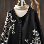 Buddha Stones Floral Buttons Cotton Women's Long Batwing Sleeve Knitted Cardigan