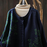Buddha Stones Floral Buttons Cotton Women's Long Batwing Sleeve Knitted Cardigan