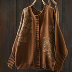 Buddha Stones Floral Buttons Cotton Women's Long Batwing Sleeve Knitted Cardigan