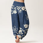 Buddha Stones Cotton Retro Simple Flowers Leaves Pattern Women's Elastic Waist Harem Pants
