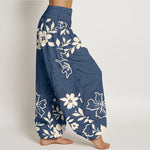 Buddha Stones Cotton Retro Simple Flowers Leaves Pattern Women's Elastic Waist Harem Pants