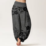 Buddha Stones Cotton Retro Simple Flowers Leaves Pattern Women's Elastic Waist Harem Pants