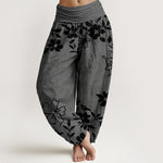 Buddha Stones Cotton Retro Simple Flowers Leaves Pattern Women's Elastic Waist Harem Pants
