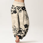 Buddha Stones Cotton Retro Simple Flowers Leaves Pattern Women's Elastic Waist Harem Pants