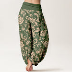 Buddha Stones Cotton Understated Luxury Flower Vine Pattern Women's Elastic Waist Harem Pants
