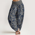 Buddha Stones Cotton Understated Luxury Flower Vine Pattern Women's Elastic Waist Harem Pants