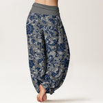 Buddha Stones Cotton Understated Luxury Flower Vine Pattern Women's Elastic Waist Harem Pants