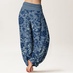 Buddha Stones Cotton Understated Luxury Flower Vine Pattern Women's Elastic Waist Harem Pants