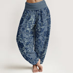 Buddha Stones Cotton Understated Luxury Flower Vine Pattern Women's Elastic Waist Harem Pants