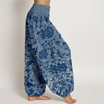 Buddha Stones Cotton Understated Luxury Flower Vine Pattern Women's Elastic Waist Harem Pants
