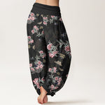 Buddha Stones Cotton Flowers Leaves Butterfly Pattern Women's Elastic Waist Harem Pants
