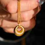 Buddha Stones 24k Gold Plated Copper Peace Buckle Texture Wealth Necklace Pendant