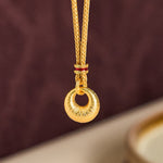 Buddha Stones 24k Gold Plated Copper Peace Buckle Texture Wealth Necklace Pendant