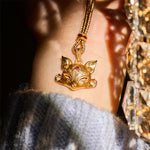 Buddha Stones 24k Gold Plated Brass Fox Charm Texture Rope Necklace Pendant