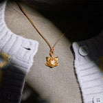 Buddha Stones 24k Gold Plated Brass Fox Charm Texture Rope Necklace Pendant